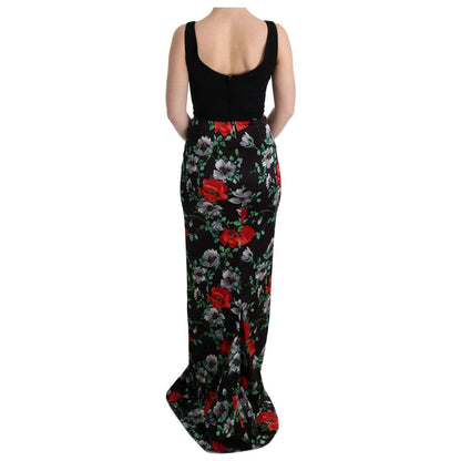 Dolce & Gabbana Multicolor Floral Print Stretch Sheath Long Dress