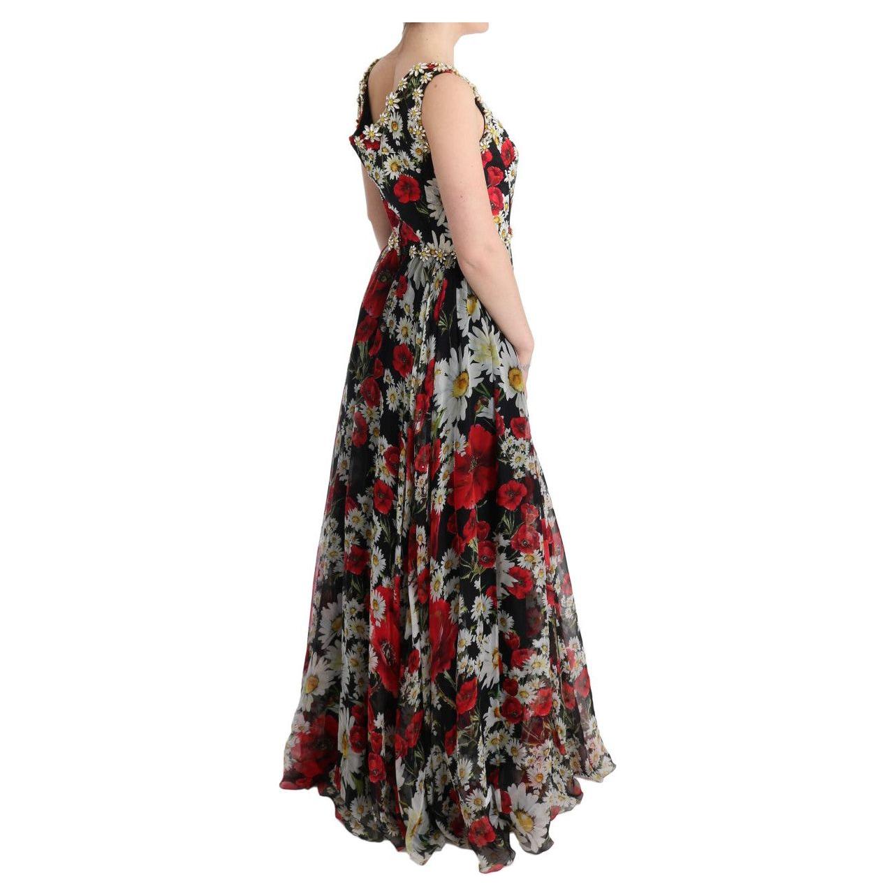 Dolce & Gabbana Multicolor Silk Floral Crystal Long Maxi Dress