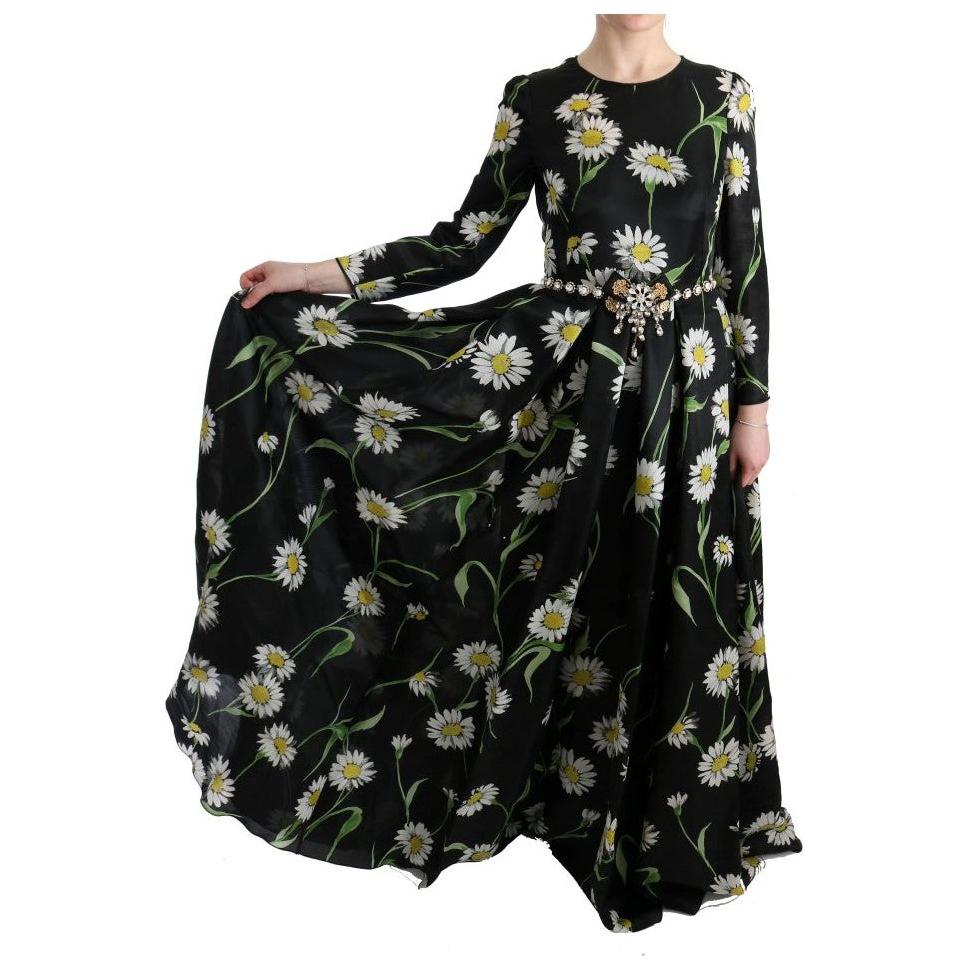 Dolce & Gabbana Multicolor Silk Sunflower Print Long Maxi Dress