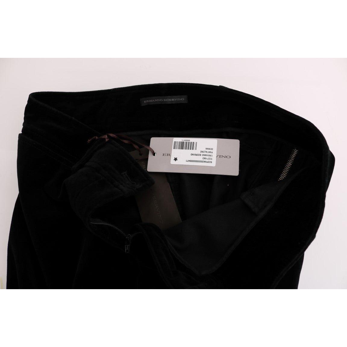 Ermanno Scervino Black Viscose Blend Velvet Cropped Pants