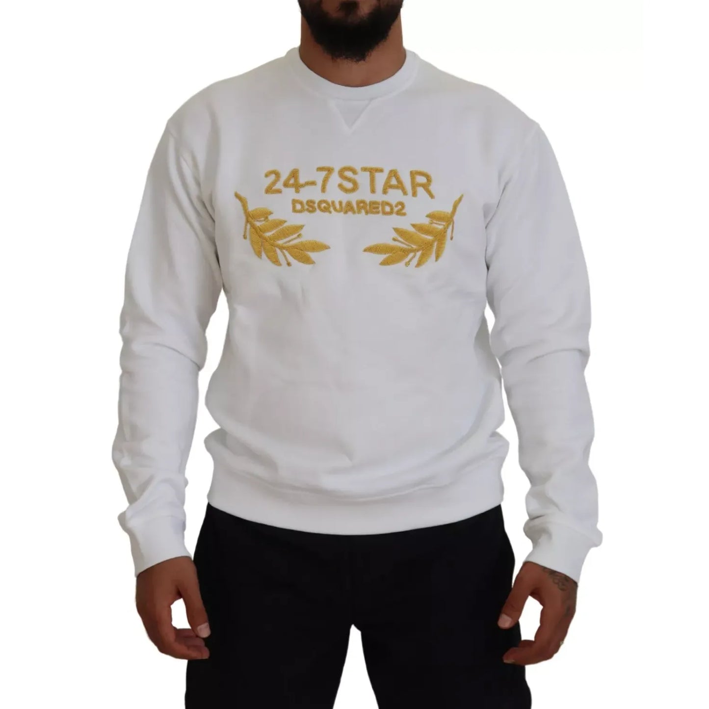 Dsquared² White Embroidered Crewneck Sweatshirt Sweater