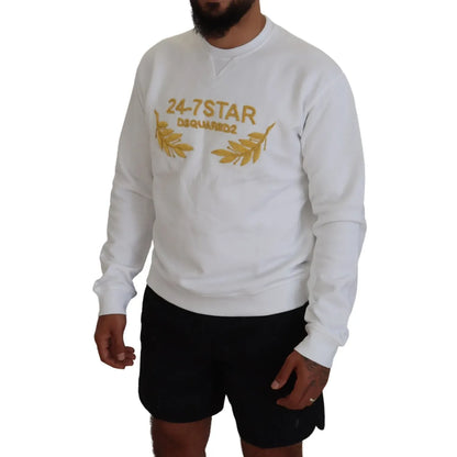 Dsquared² White Embroidered Crewneck Sweatshirt Sweater