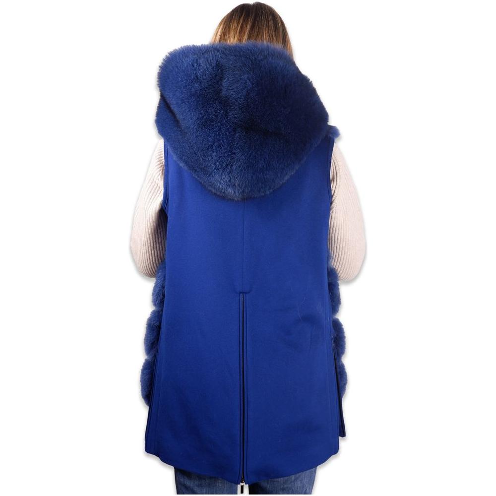 Made in Italy Elegant Sleeveless Wool Coat with Fox Fur Trim Made in Italy