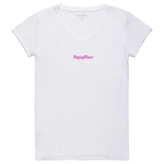 Refrigiwear Elegant V-Neck Logo Tee in Pristine White Refrigiwear