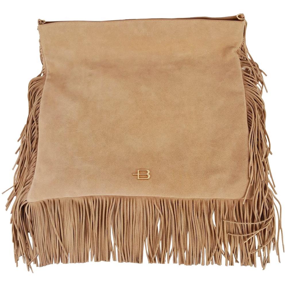 Baldinini Trend Chic Beige Suede Fringe Shoulder Bag Baldinini Trend