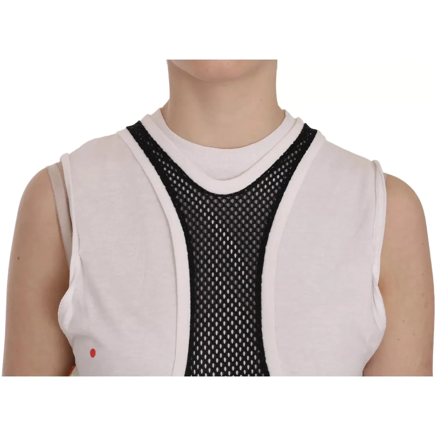 Dsquared² Black White Crew Neck Sleeveless Cotton Blouse Dsquared²