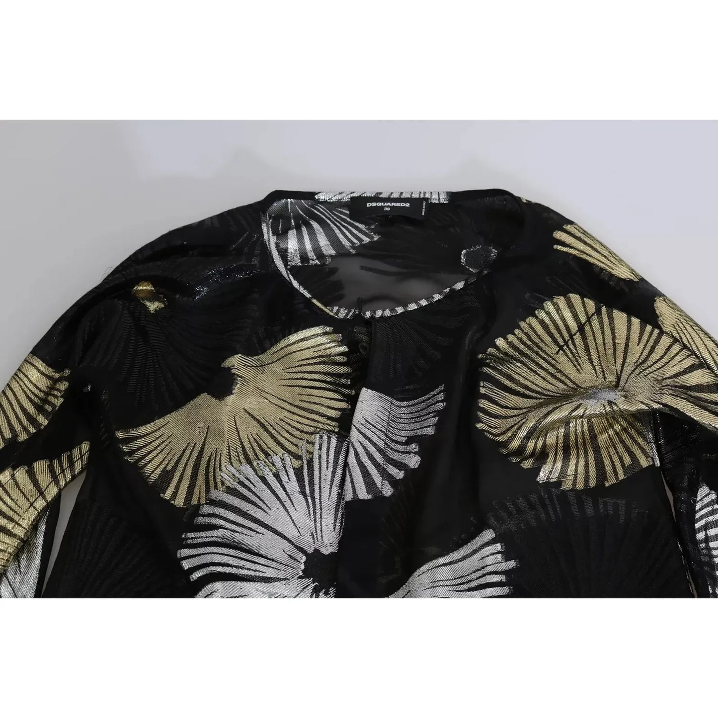 Dsquared² Gold Silver Silk Jacquard See Through Top Blouse Dsquared²