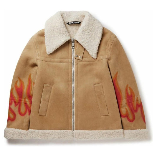 Palm Angels Flame Accented Suede Shearling Jacket Palm Angels