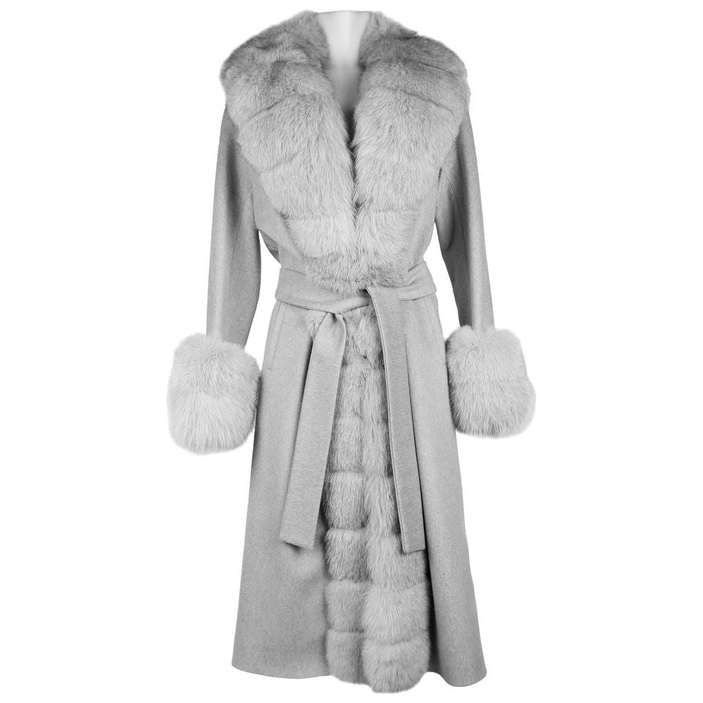 Made in Italy Elegant Wool Coat with Luxurious Fox Fur Trim Made in Italy