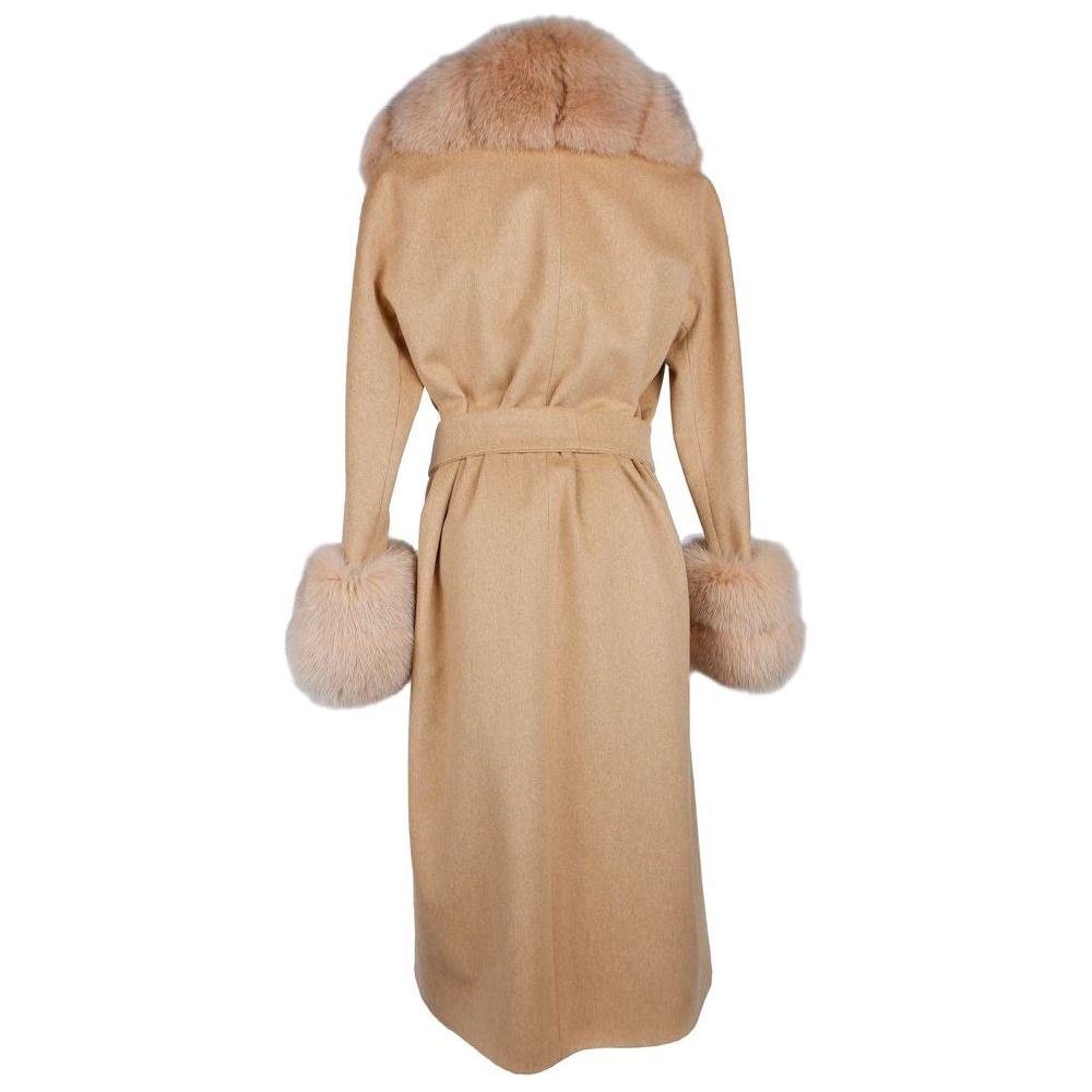 Made in Italy Elegant Beige Wool Coat with Fox Fur Trim Made in Italy