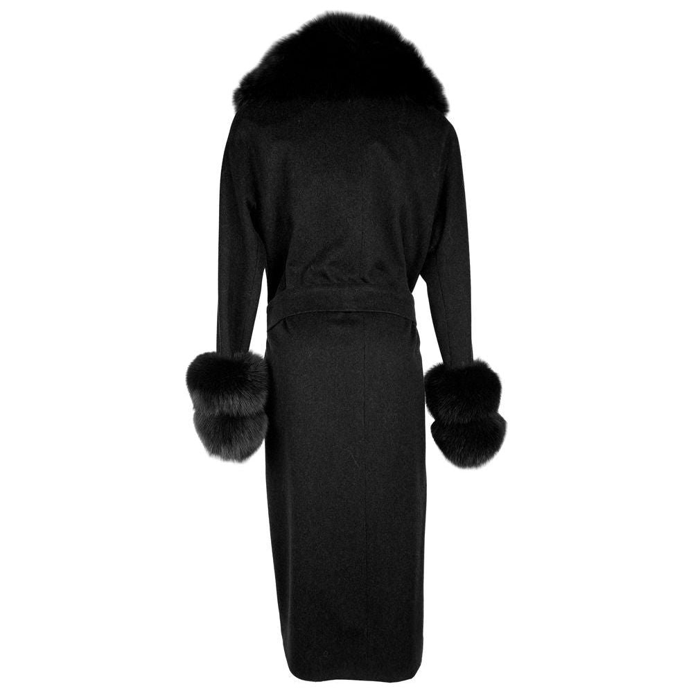 Made in Italy Elegant Virgin Wool Coat with Luxe Fox Fur Trim Made in Italy