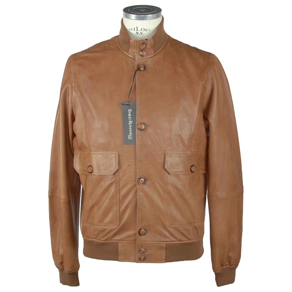 Emilio Romanelli Elegant Brown Leather Jacket for Men Emilio Romanelli