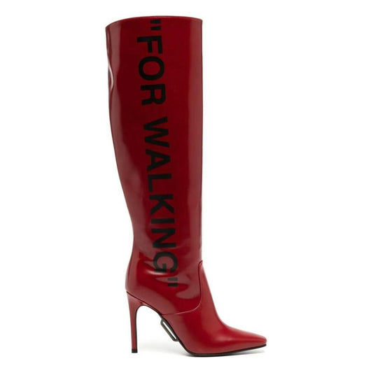 Off-White Chic Scarlet Patent Leather Stiletto Boots Off-White