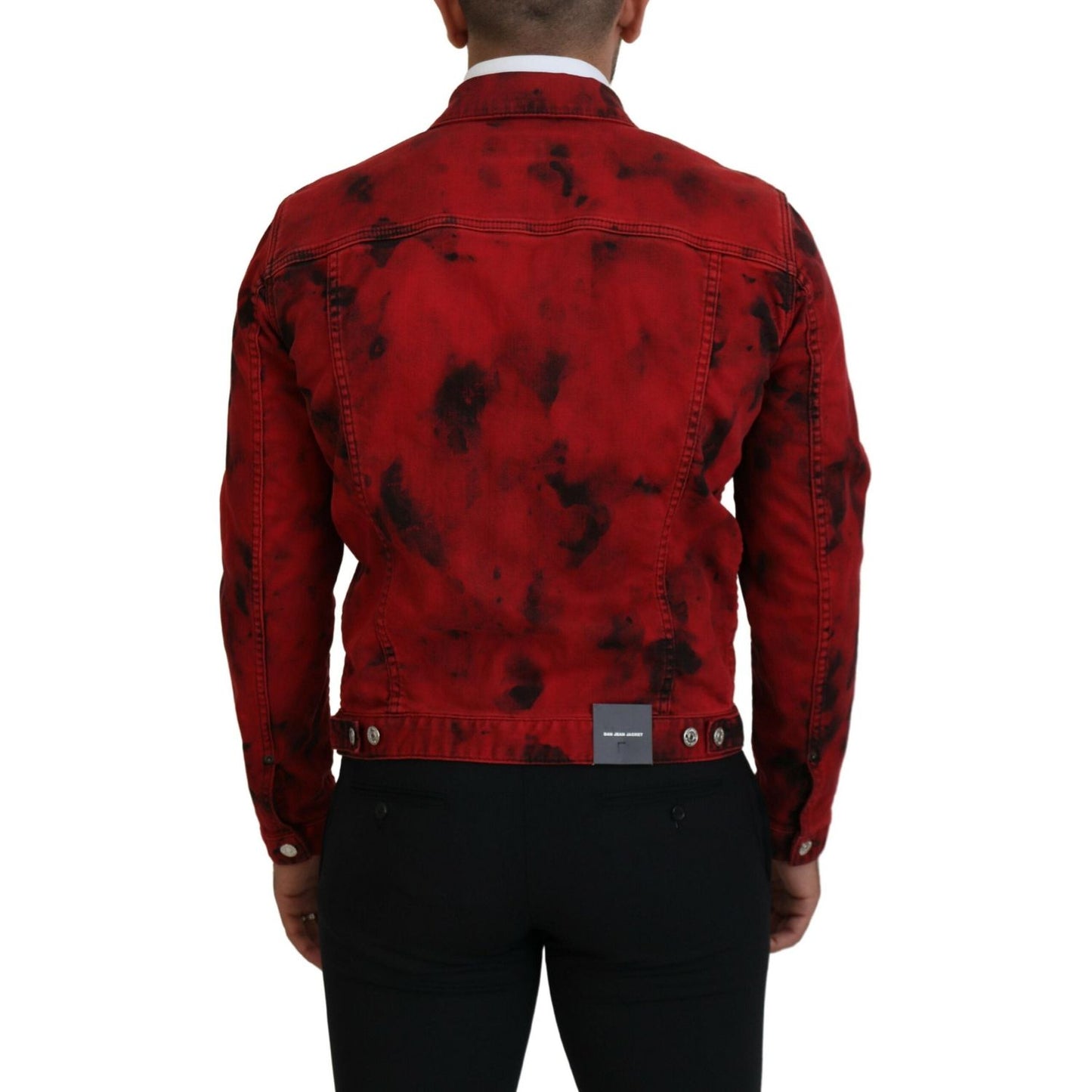 Dsquared² Red Black Tie Dye Collared Men Denim Jacket Dsquared²