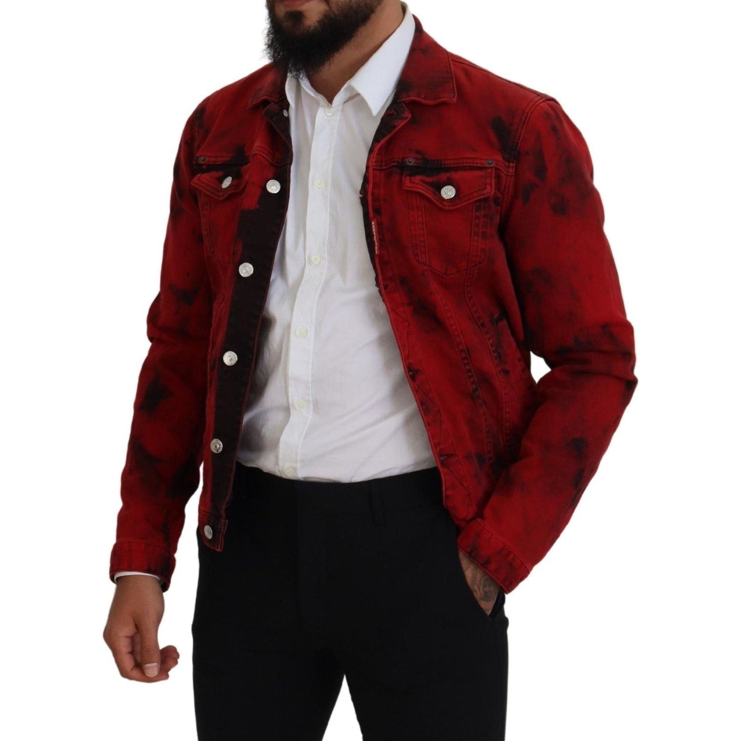 Dsquared² Red Black Tie Dye Collared Men Denim Jacket Dsquared²