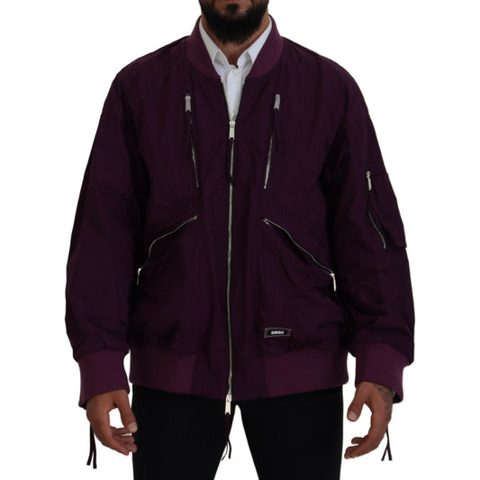 Purple Polyester Full Zipper Bomber Jacket