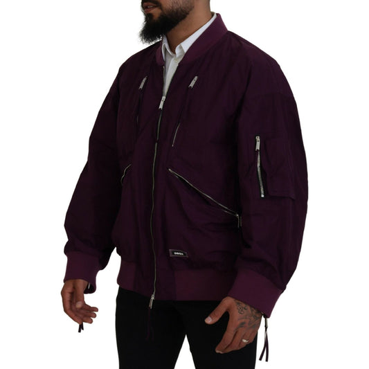 Purple Polyester Full Zipper Bomber Jacket