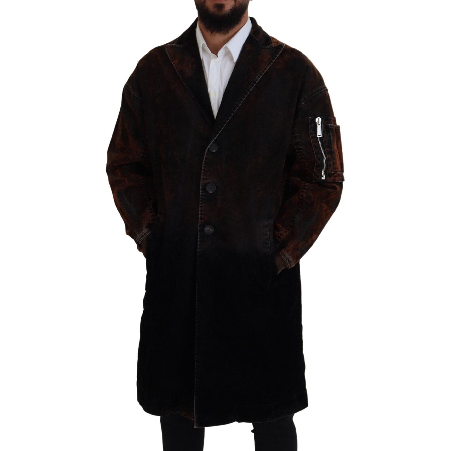 Dsquared² Brown Full Button Men Long Coat Cotton Jacket Dsquared²