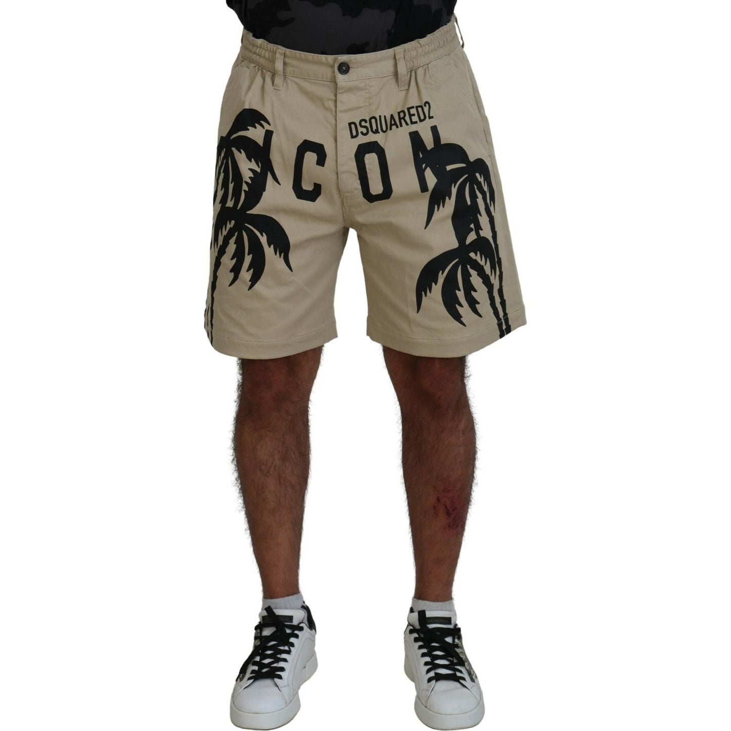 Dsquared² Beige Cotton Logo Printed Above Knee Shorts Dsquared²