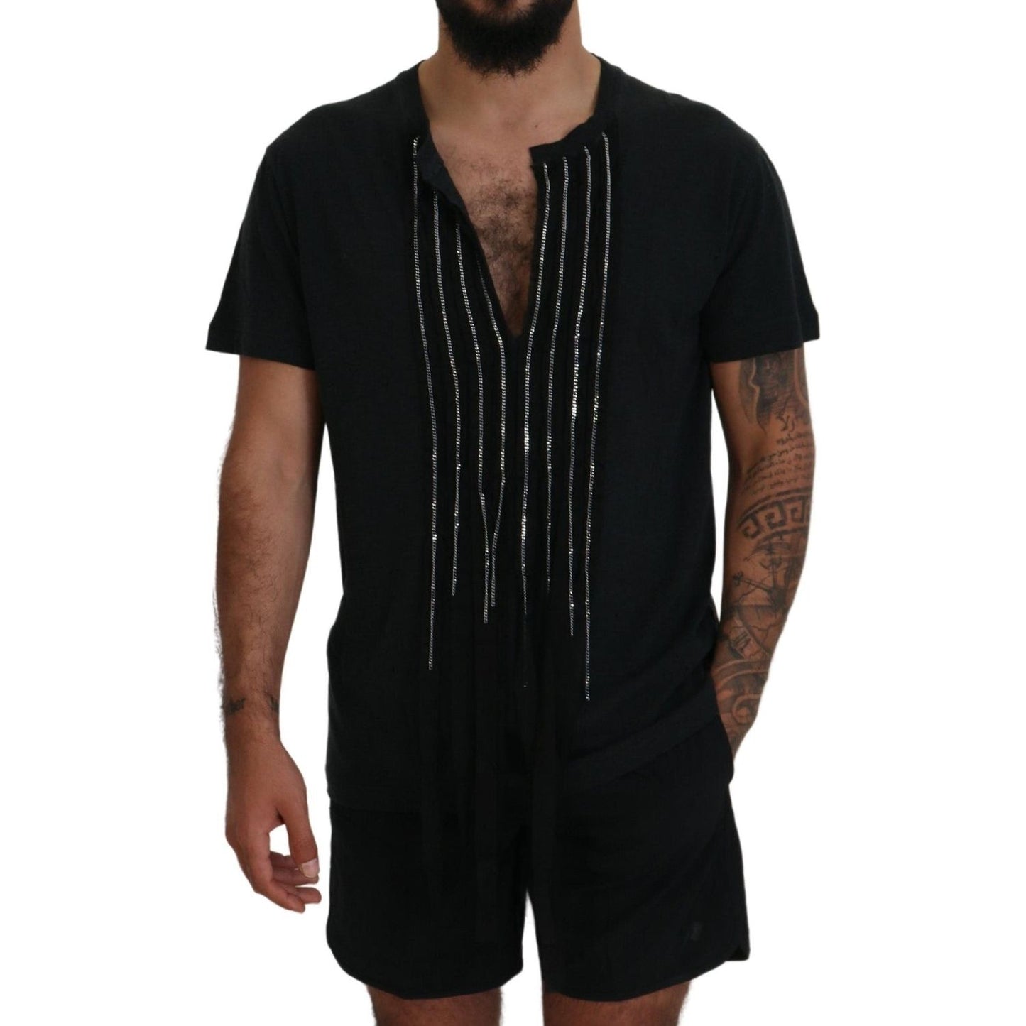 Dsquared² Black Chain Embellished Cotton Short Sleeve T-shirt Dsquared²