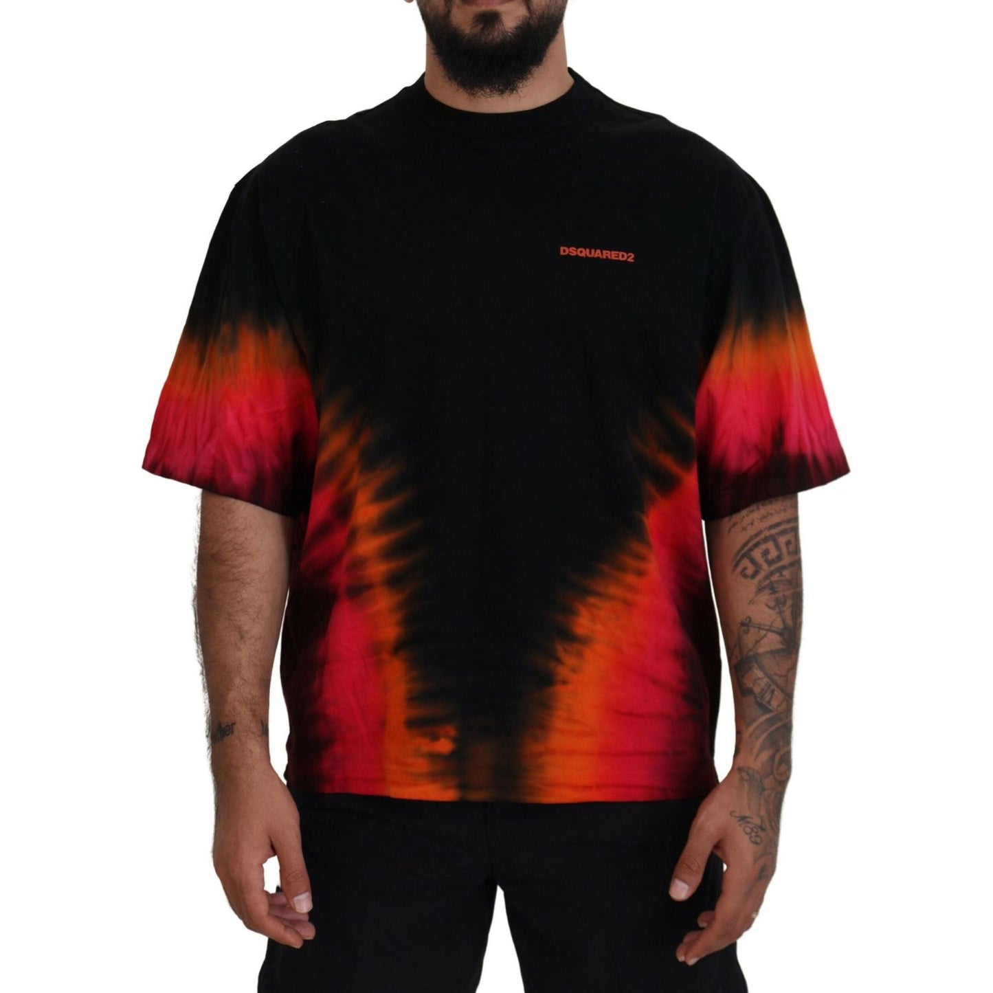 Dsquared² Black Orange Cotton Short Sleeves Crewneck T-shirt Dsquared²