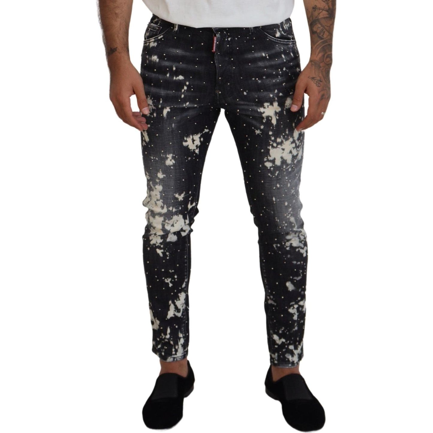 Dsquared² Gray Wash White Splash Print Skinny Denim Jeans Dsquared²