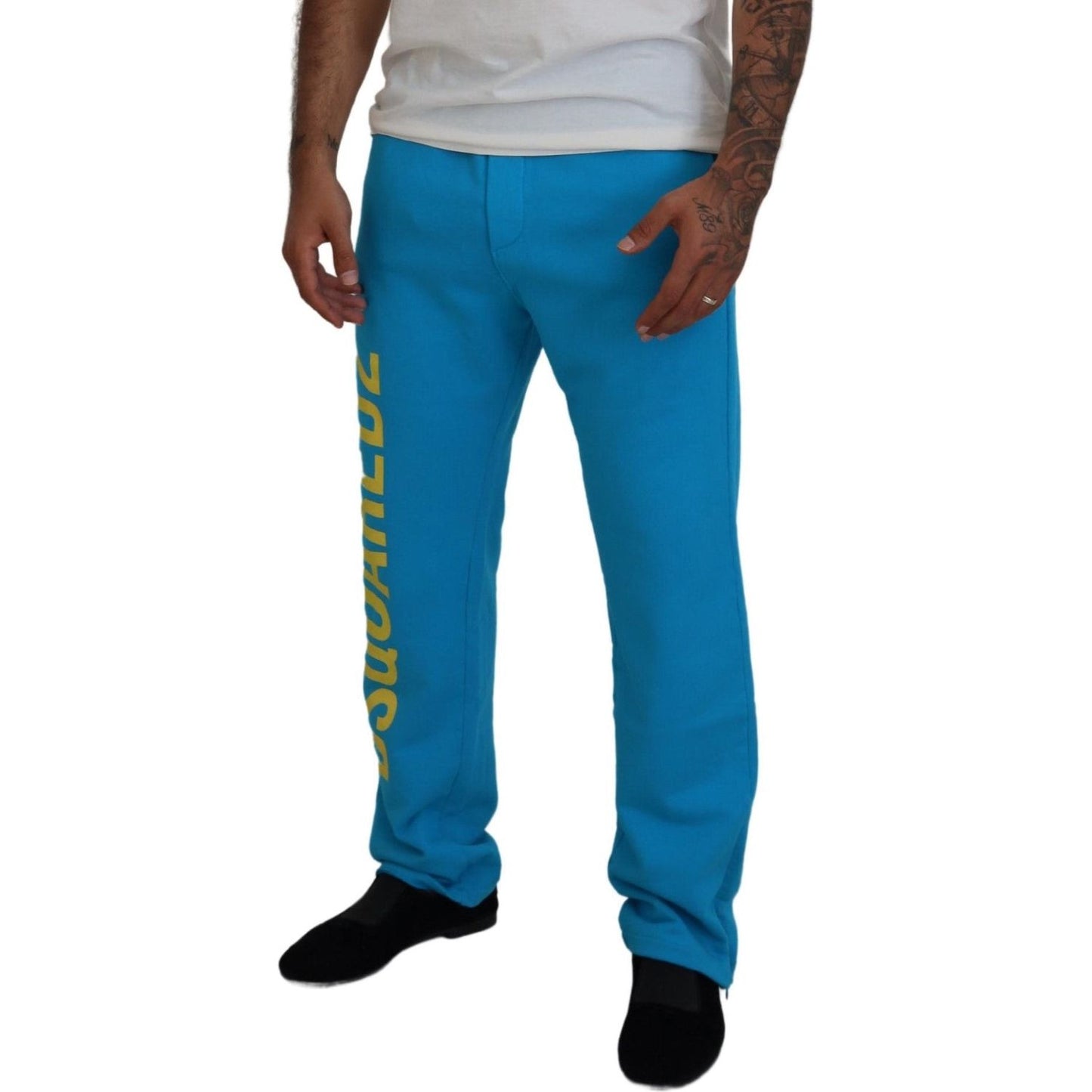 Dsquared² Light Blue Cotton Logo Print Casual Pants Dsquared²