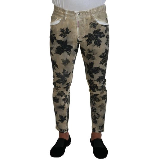 Dsquared² Brown Cotton Printed Skinny Men Casual Denim Jeans Dsquared²