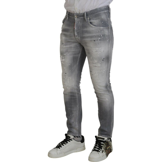 Dsquared² Gray Washed Cotton Slim Fit Casual Men Denim Jeans Dsquared²