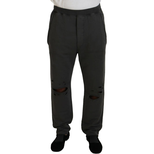 Dsquared² Dark Gray Cotton Men Casual Tattered Pants Dsquared²