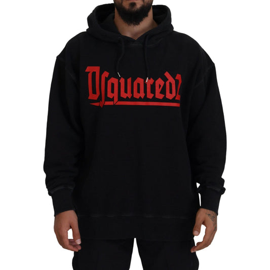 Dsquared² Black Cotton Hooded Printed Men Pullover Sweater Dsquared²