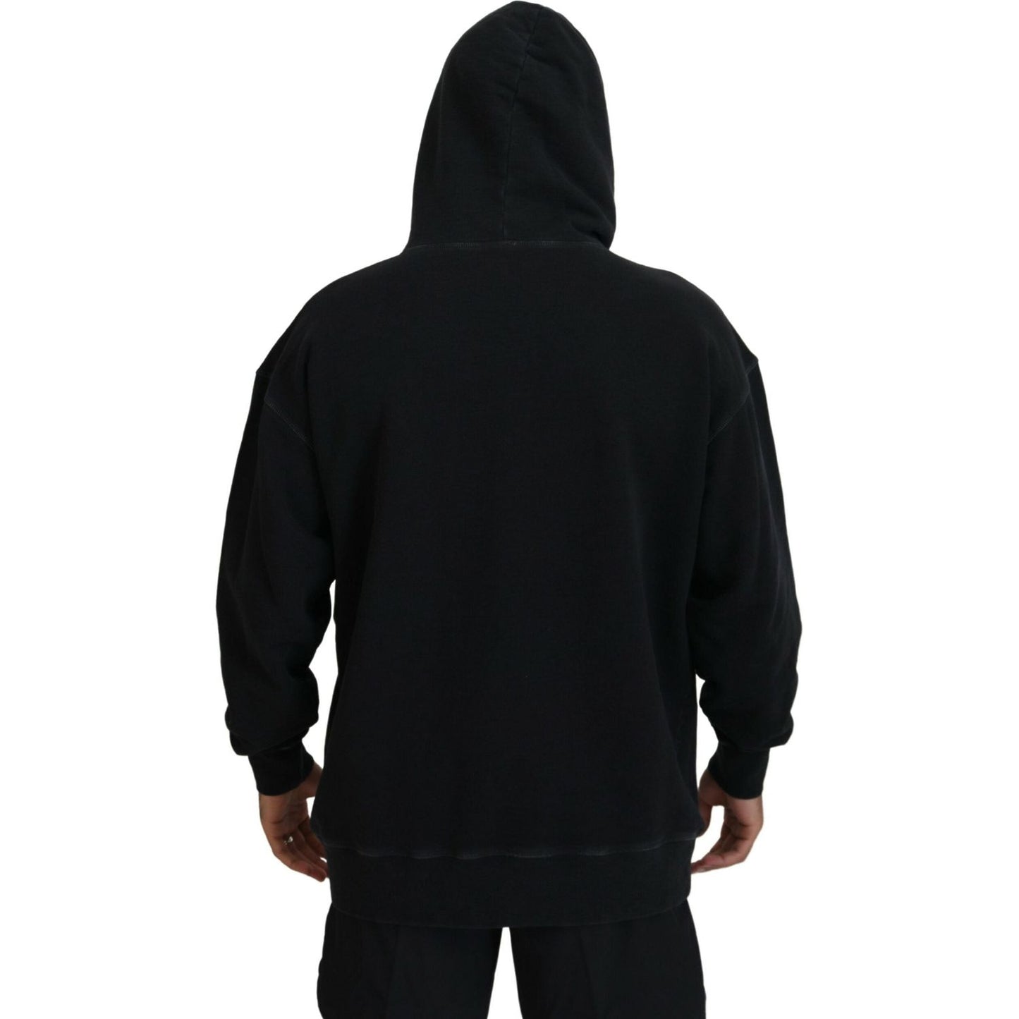 Dsquared² Black Cotton Hooded Printed Men Pullover Sweater