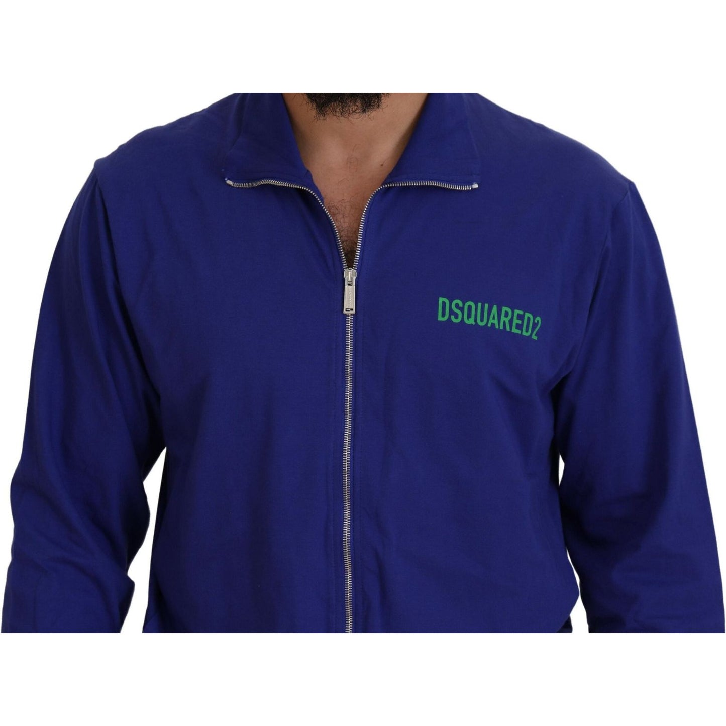 Dsquared² Blue Cotton Printed Collared Men Full Zip Sweater Dsquared²