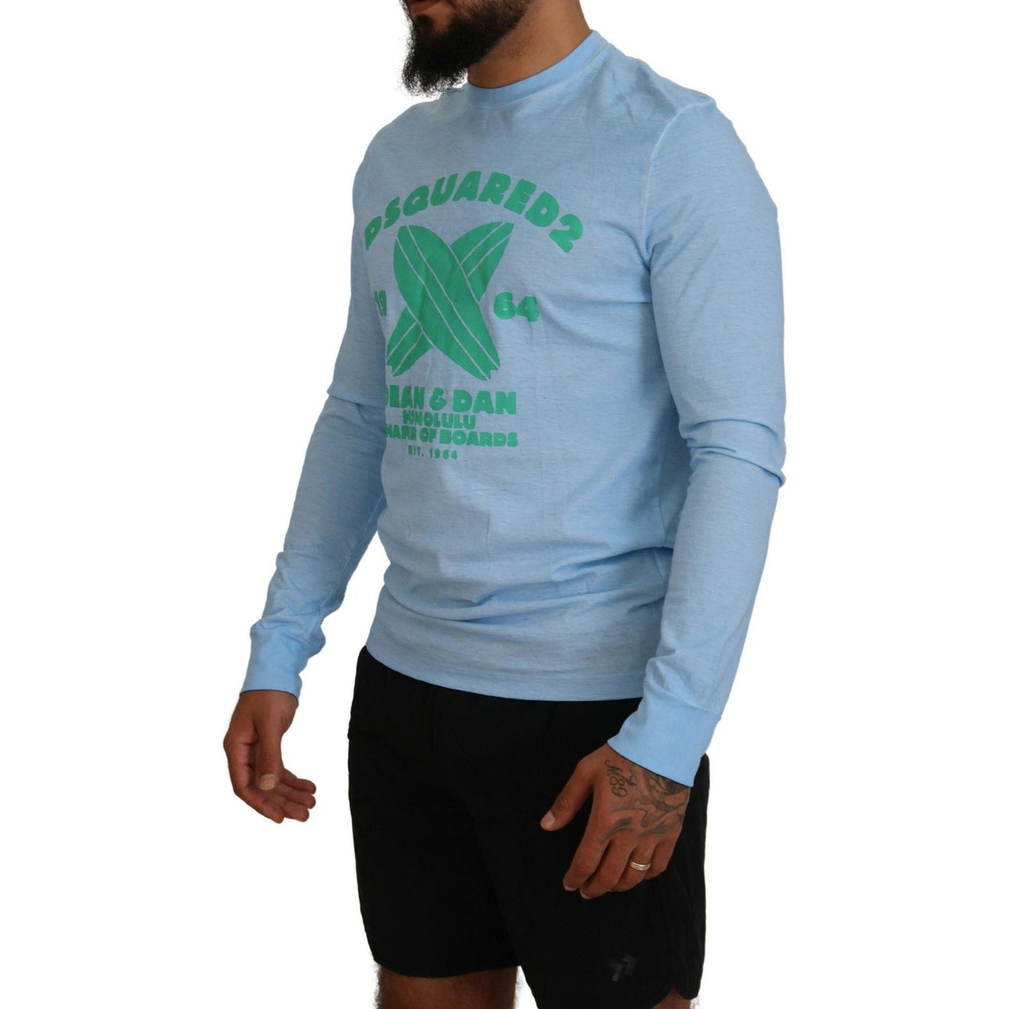 Dsquared² Light Blue Printed Long Sleeves Men Sweater Dsquared²