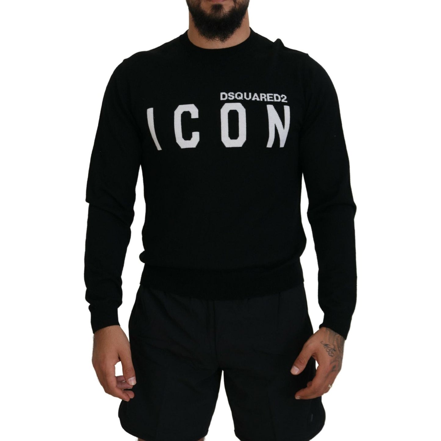 Dsquared² Black Logo Print Long Sleeves Men Pullover Sweater Dsquared²