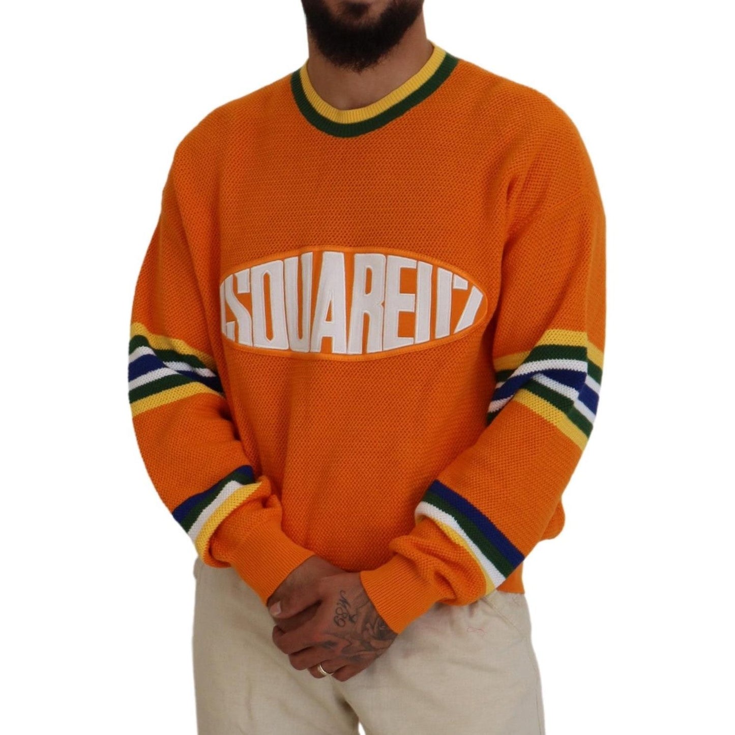 Dsquared² Orange Printed Long Sleeves Men Pullover Sweater Dsquared²