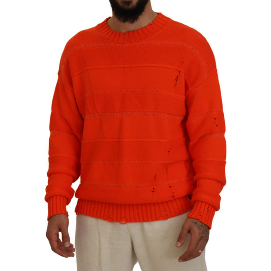 Orange Cotton Long Sleeves Men Pullover Sweater