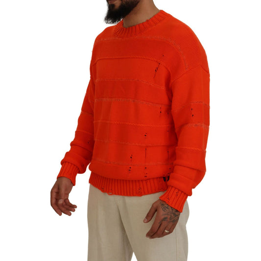 Orange Cotton Long Sleeves Men Pullover Sweater