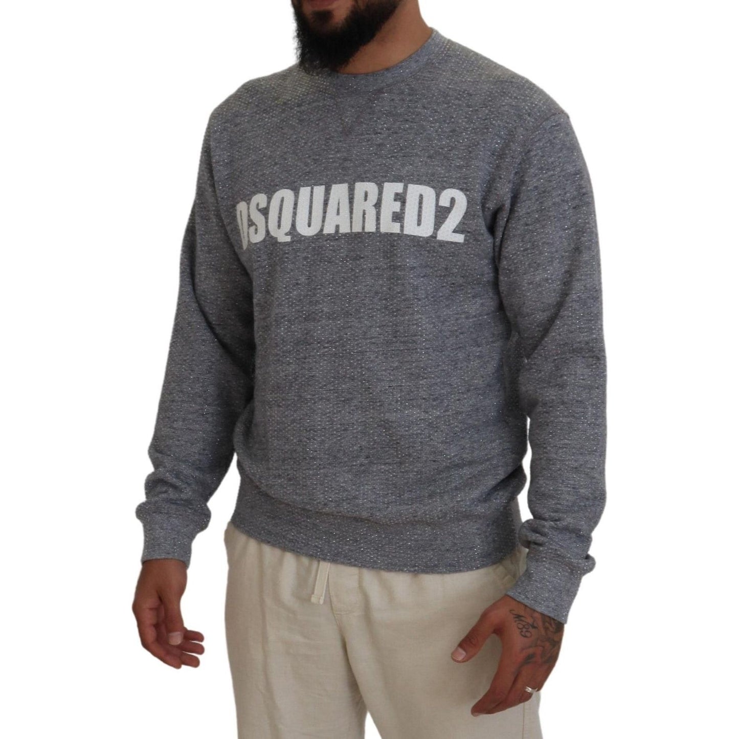 Dsquared² Gray Crystal Embellishment Men Pullover Sweater Dsquared²