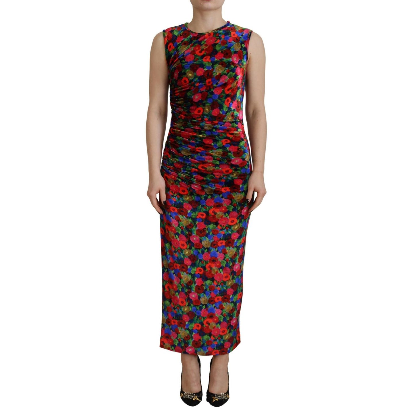 Dsquared² Multicolor Floral Bodycon Ruched Maxi Dress