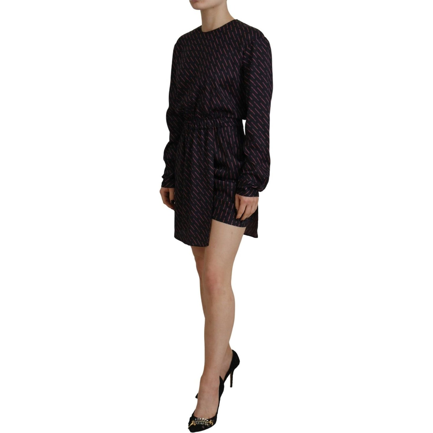 Dsquared² Black Logo Print Long Sleeves A-line Mini Dress Dsquared²