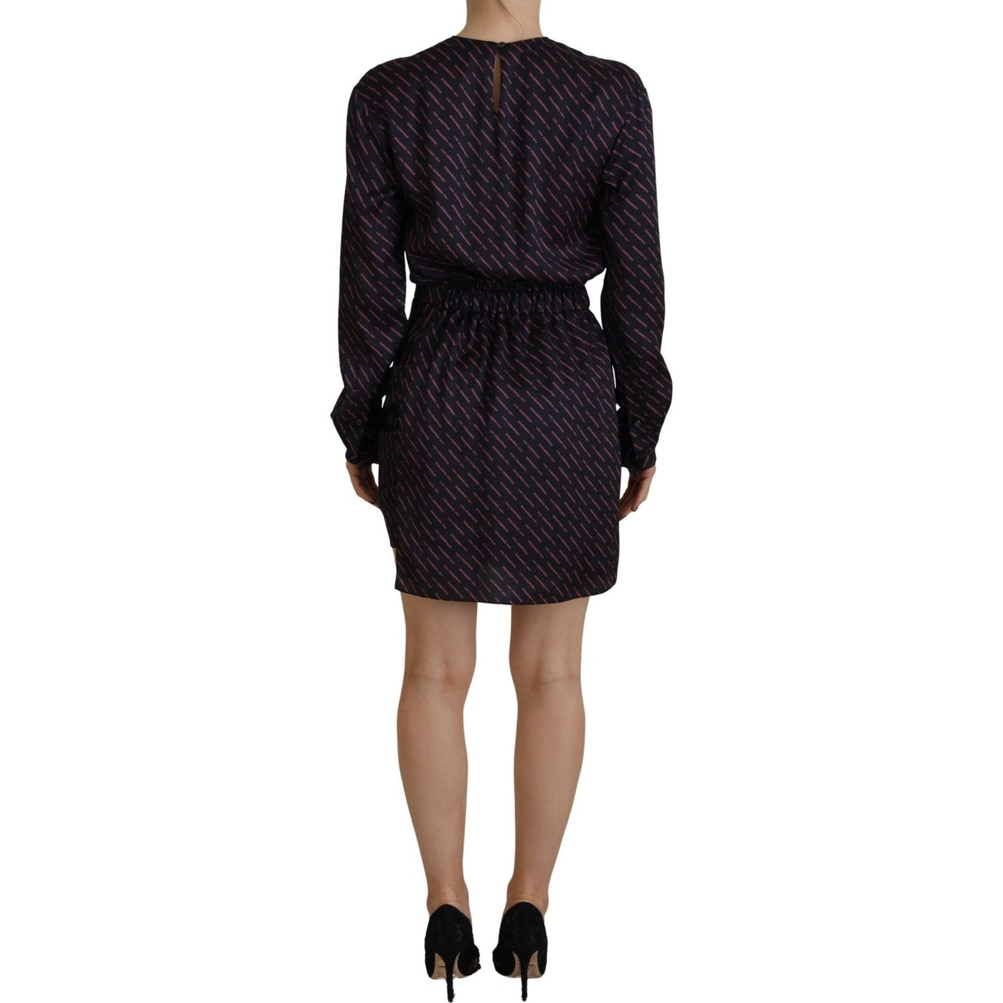 Dsquared² Black Logo Print Long Sleeves A-line Mini Dress Dsquared²