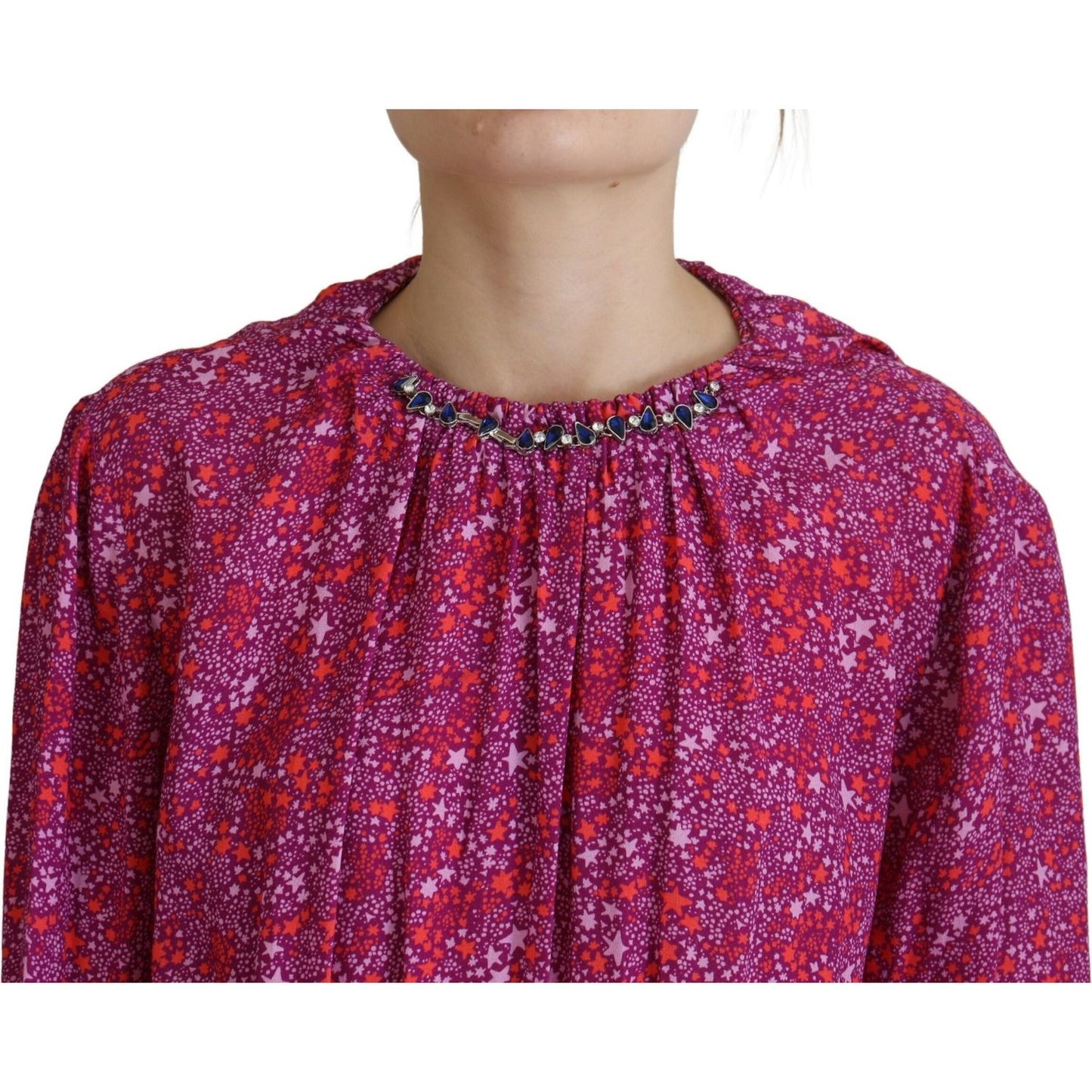 Dsquared² Fuchsia Stars Embellished Long Sleeves Dress Dsquared²