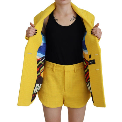 Dsquared² Yellow Peak Double Breasted Suit Blazer Short Set