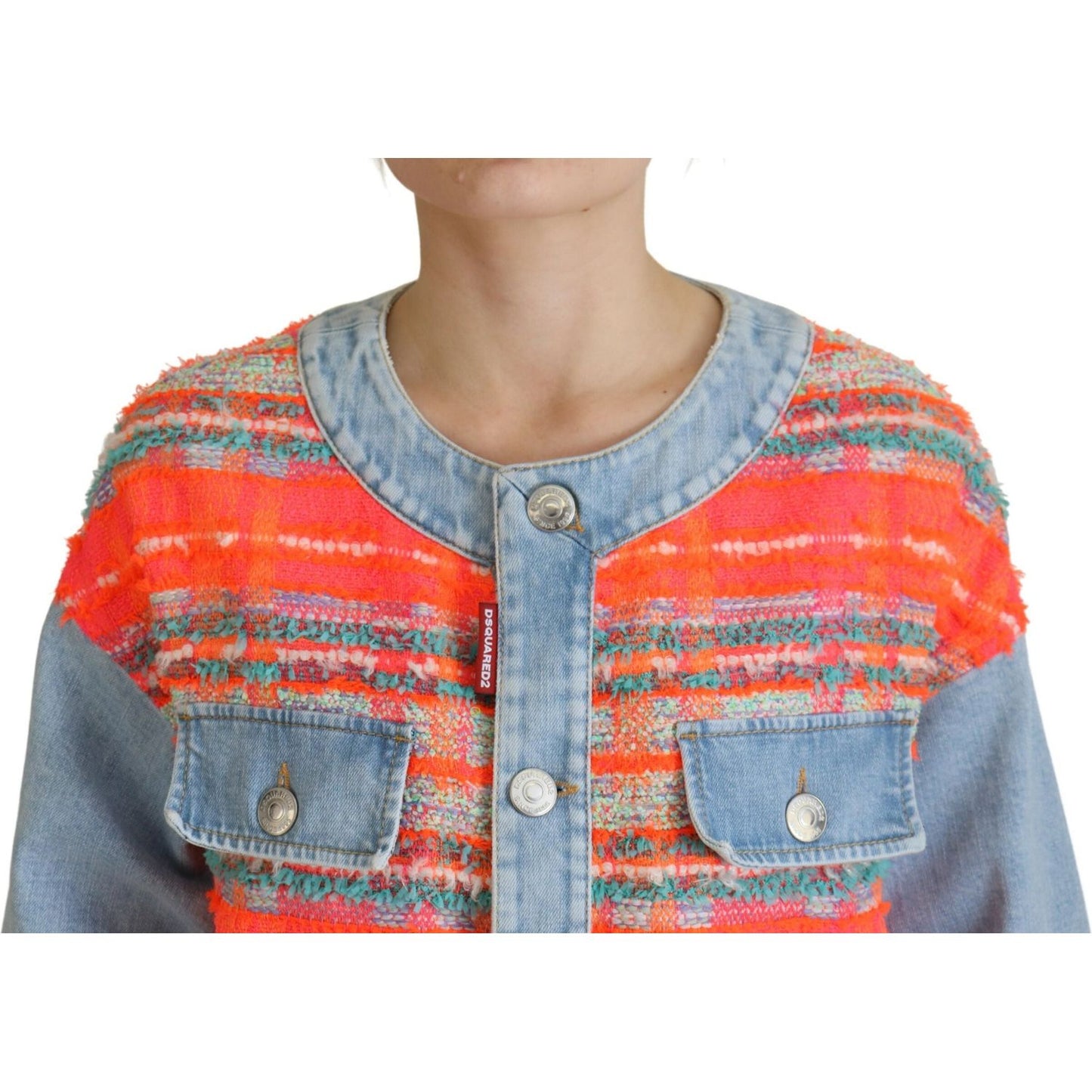 Dsquared² Orange Blue Panelled Button Front Denim Jacket Dsquared²