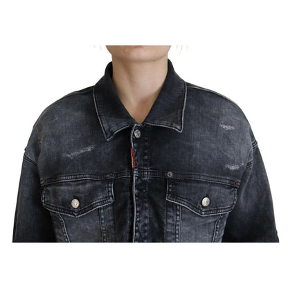 Dsquared² Gray Washed Cotton Cropped Denim Jacket