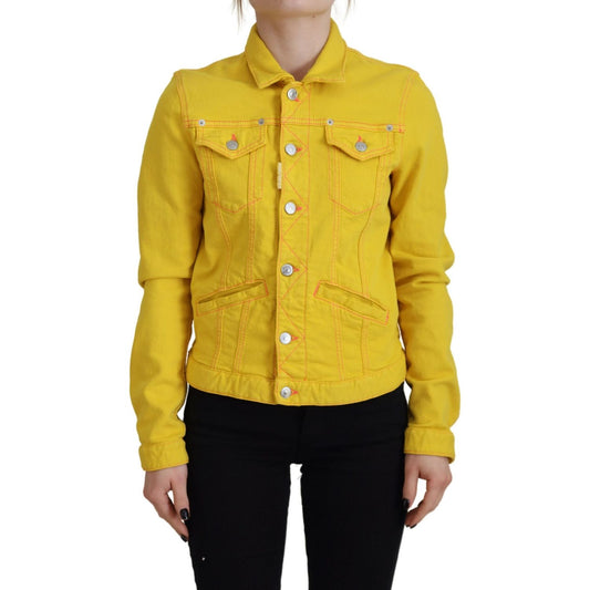 Yellow Collared Long Sleeves Denim Jacket