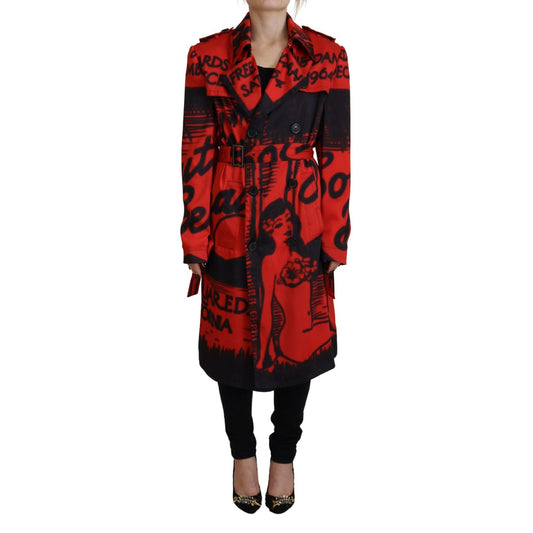 Dsquared² Red Printed Button Collared Desigual Coat Jacket