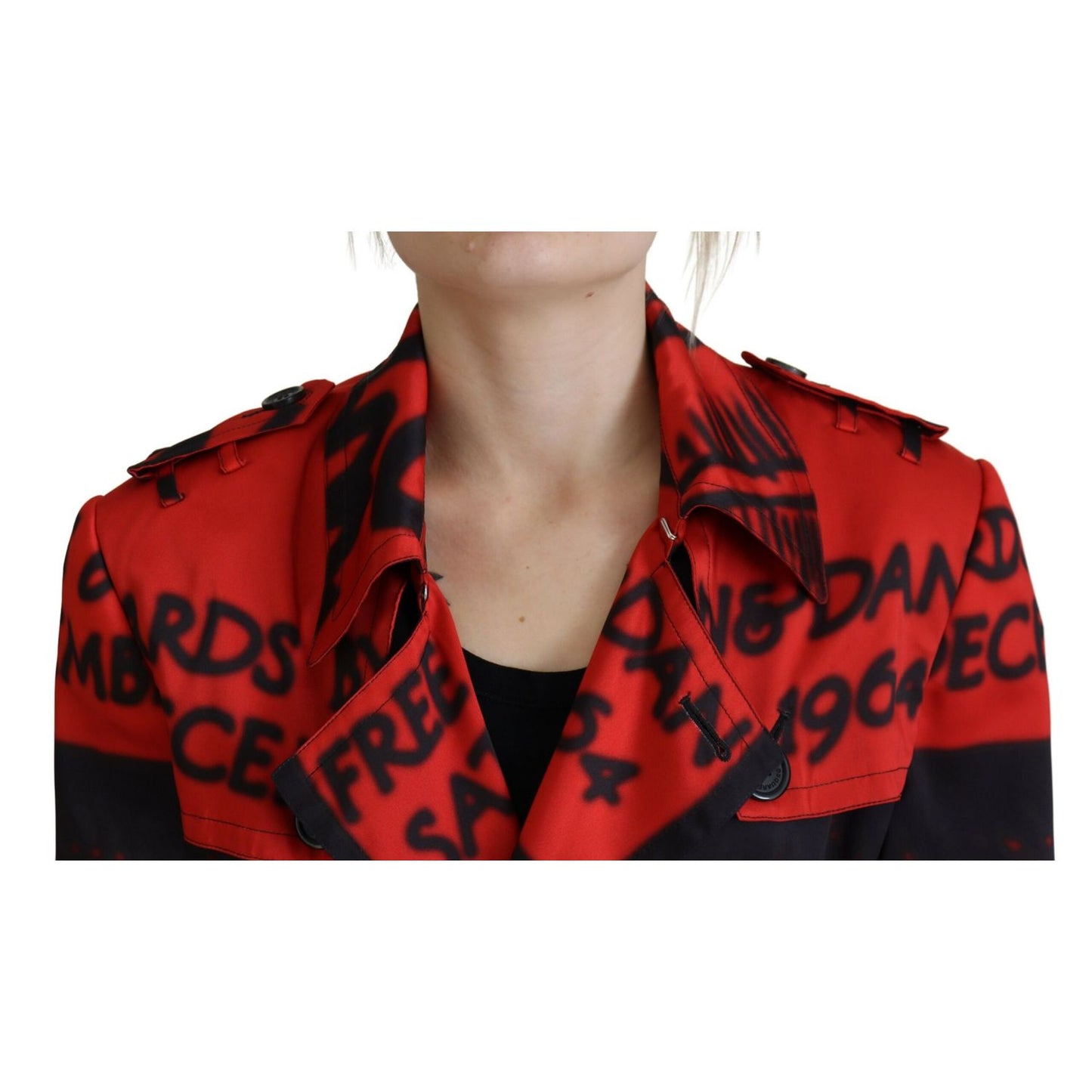 Dsquared² Red Printed Button Collared Desigual Coat Jacket