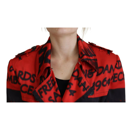 Dsquared² Red Printed Button Collared Desigual Coat Jacket